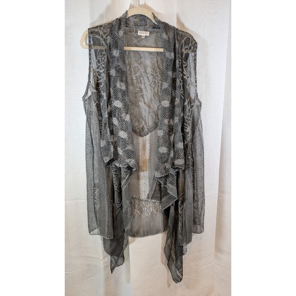 Adore Jackets & Blazers - ADORE Boho Gray Mesh Lace Vest Sleeveless Duster Asymmetric Open XL
